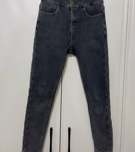 烟灰色高腰牛仔裤女加绒紧身显瘦显高小脚裤铅...