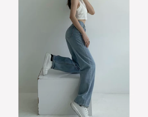 高腰阔腿牛仔裤女夏季宽松小个子显瘦高街设计...