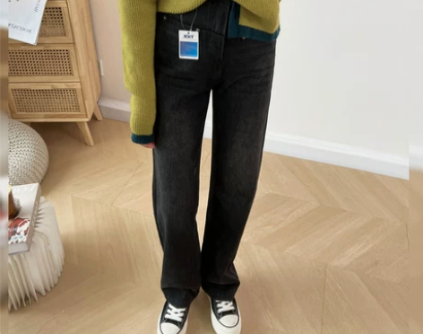 腿不长你打我!显高显瘦!春秋季软牛仔裤女黑...