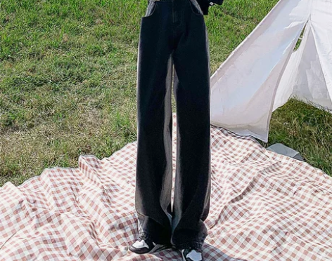 高腰黑色牛仔裤女阔腿裤新款春夏直筒宽松显瘦...