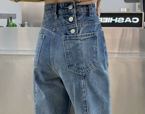 2022年春季新款牛仔裤女设计感小众胖妹妹...