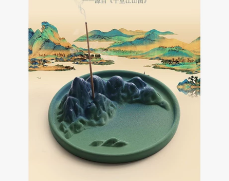 陶瓷香炉千里江山线香插禅意陶瓷香炉熏香家用...