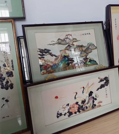 老贝雕画/贝壳画/老工艺品画/装饰画/精品...