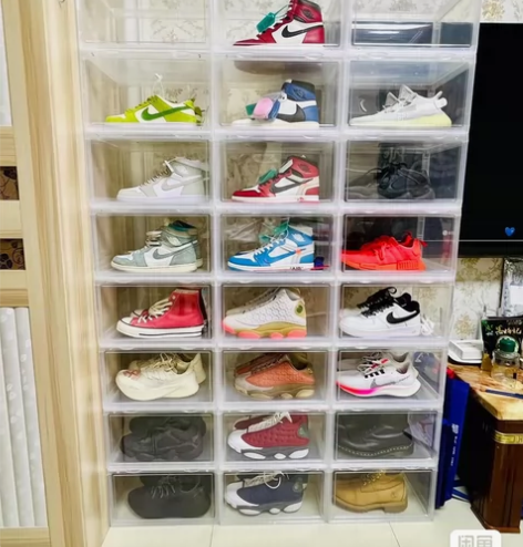 全新侧开磁吸高透鞋盒球鞋收纳盒亚克力透明鞋...