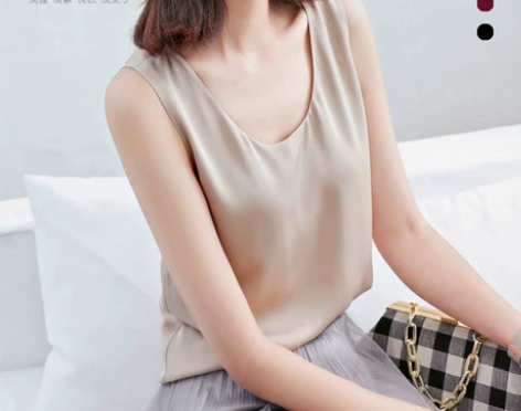 十月叶子气质基础款两种领型弹力双乔真丝吊带...