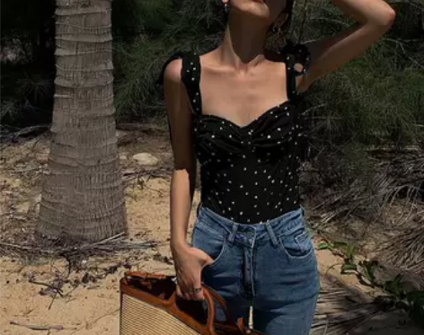 波点绑带小吊带背心女夏外穿2022新款设计...