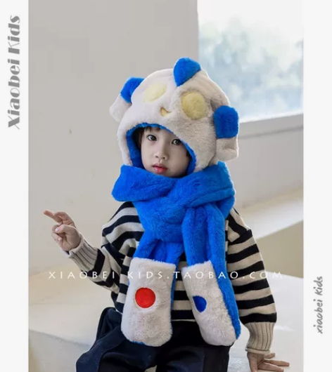 奥特曼儿童帽子围巾手套三件套秋冬季男童一体...