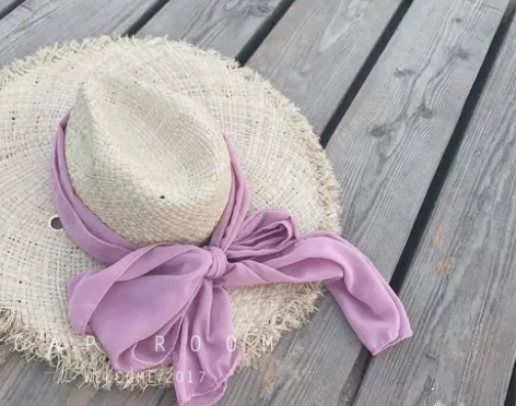 粉色绑带拉菲草礼帽女夏季大沿草帽韩国系带海...