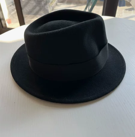 新款礼帽,暗黑卷边小檐美式复古英伦爵士黑色...
