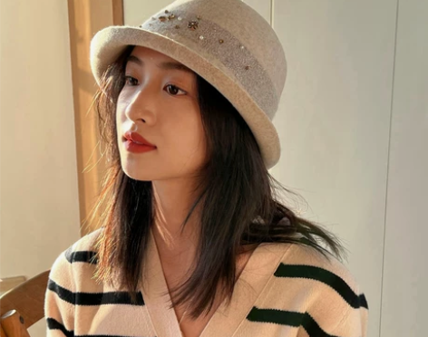 重工带钻带珍珠手工卷边盆帽小礼帽秋冬羊毛呢...