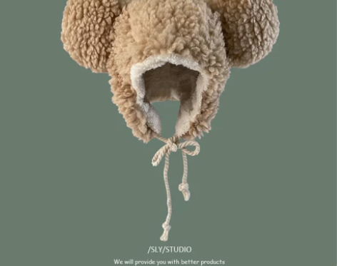 羊羔毛雷锋帽女可爱大耳朵毛绒护耳帽甜美套头...