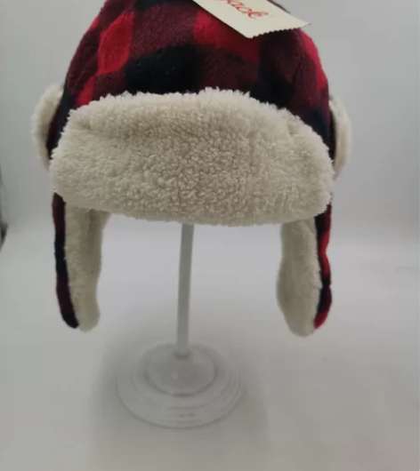 全新2到4岁宝宝红格子呢绒棉帽雷锋帽护耳保...