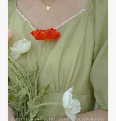 瞌睡兔 暗纹小玫瑰 又甜又仙精致珠花领复古...