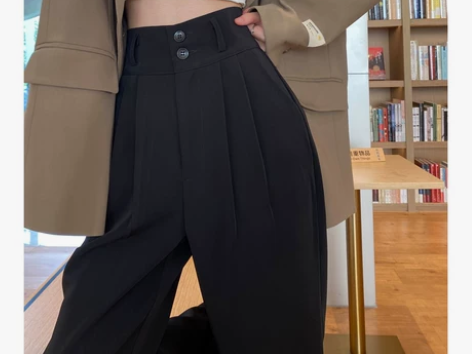 黑色阔腿裤女秋冬加绒高腰西装裤百搭显瘦拖地...