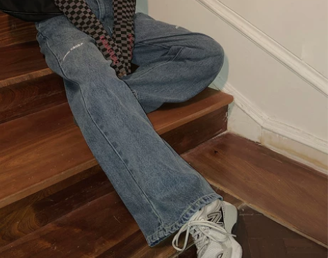 吵吵家 蓝色牛仔裤女春秋新款高腰宽松垂感显...