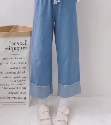 阔腿裤女宽松日系高腰显瘦九分裤 裤长82，...