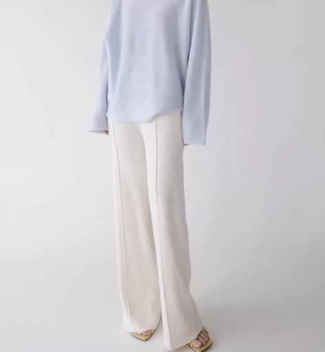 优雅华夫格!机理14针羊毛高腰弹力白色针织...