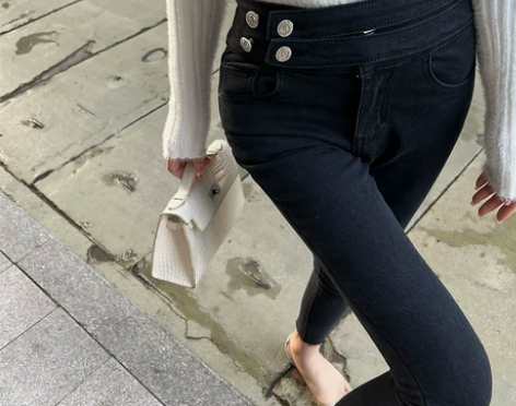 M900牛仔裤女2021年新款高腰裤子黑色...