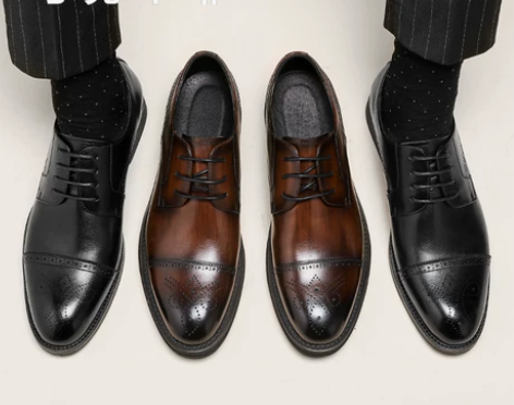 夏季布洛克皮鞋男正装商务英伦风德比鞋增高男...