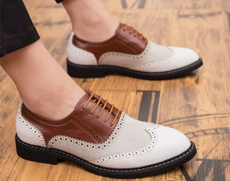 布洛克皮鞋男雕花英伦复古男鞋韩版拼色休闲内...