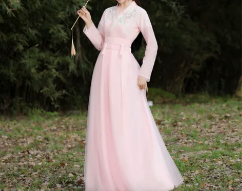 粉色汉服女冬季套装飘逸古风飘逸古装中国风秋...