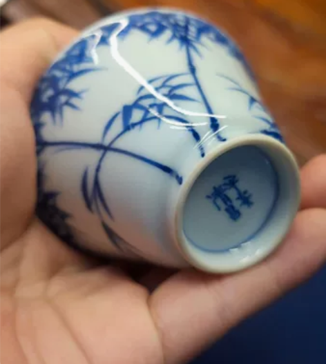 日本回流平安清昌青花迷你小盖碗， 一人独酌...