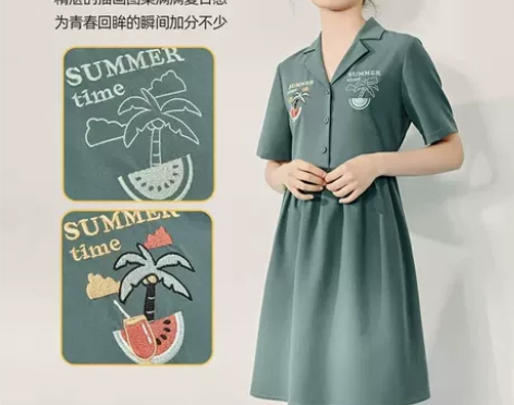 阔色法式复古连衣裙女新款夏季宽松西装领收腰...