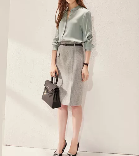 优雅百搭高级灰羊毛呢半身裙，显瘦包臀裙A字...