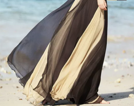 飘逸雪纺大摆裙半身裙夏季女舞蹈裙度假沙滩裙...