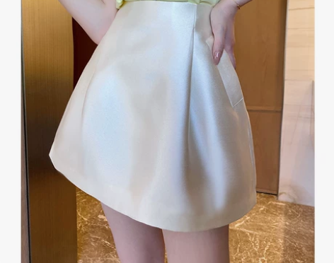 pinkeen光泽感阔挺高腰A字花苞裙20...