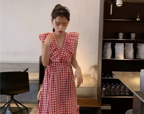 裙子夏女2018新款小清新学院风高腰显瘦荷...