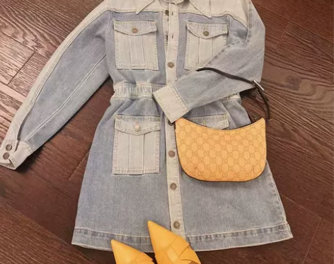 牛仔气质裙子法式复古小香风甜美温柔风连衣裙...