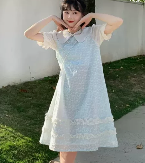 蛋包饭餐厅_【夏风知花语】娃娃领连衣裙女夏...