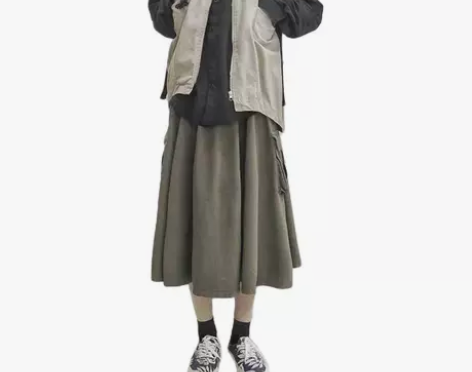 HAVOC口袋机能裙军绿色工装裙女半身日系...
