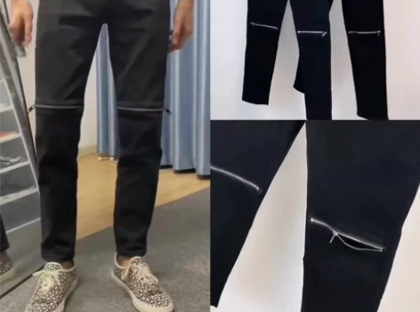 网红膝盖破洞牛仔裤男潮牌ins韩版潮流一字...