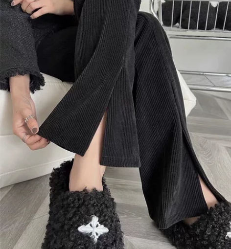 雪尼尔加绒休闲裤女秋冬加厚小个子高腰垂感开...