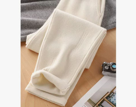 高端夯货 外穿羊绒裤女显瘦松紧高腰9分宽管...