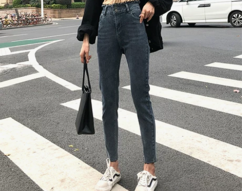 超高腰牛仔裤女铅笔裤九分裤2019新款小脚...