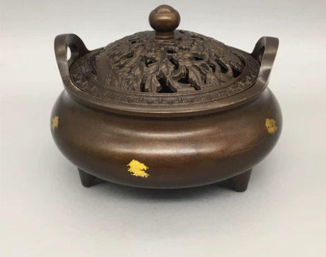 古玩铜器收藏，圆耳牡丹盖熏香炉，工艺精湛 ...