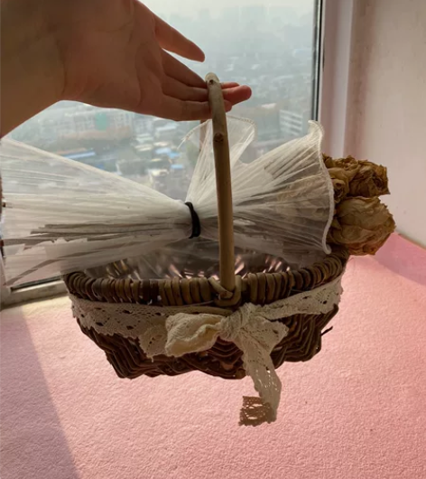 复古编织花篮 买送假花虞美人一束