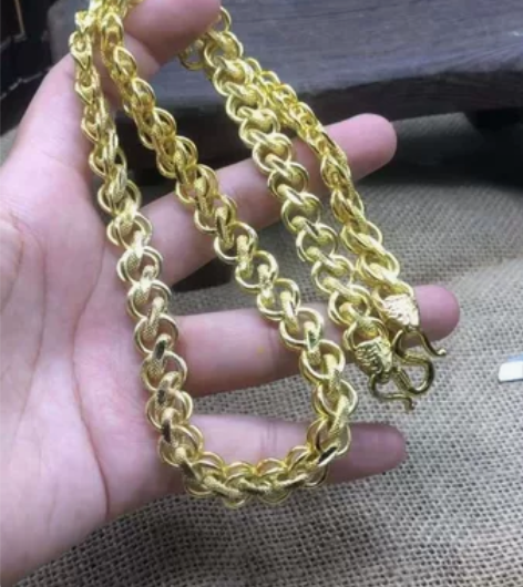精品收藏18K鎏金环环相扣男女同款项链一条...