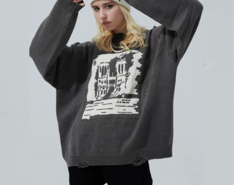 CODICE潮牌巴黎圣母院破坏毛衣男嘻哈情...