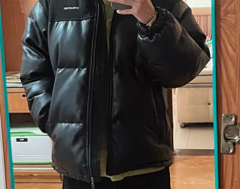 冬季pu皮棉衣男oversize宽松面包服...