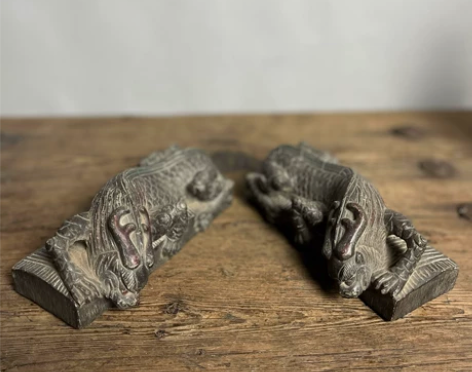 【青石 麒麟瑞兽 龙兽一对 案头摆件 文房...