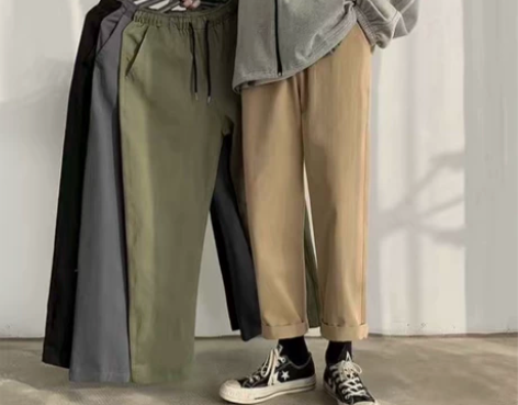 港风秋冬加绒加厚纯色长裤男潮牌韩版休闲宽松...