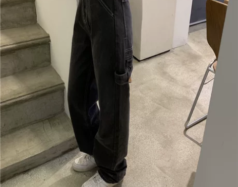 烟灰色牛仔裤女直筒宽松显瘦老爹裤子春季复古...