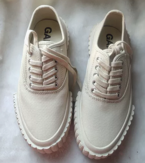 ganryu日系内增高白色厚底硫化帆布鞋，...