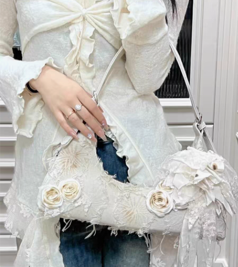 包邮流苏植物染 小众设计手作玫瑰烧花手提包...