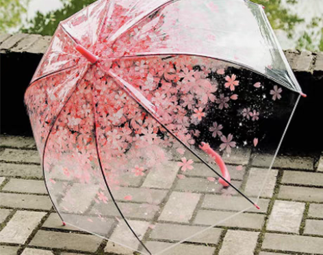 樱花伞透明伞花卉图案直柄伞OPP8骨手动雨...