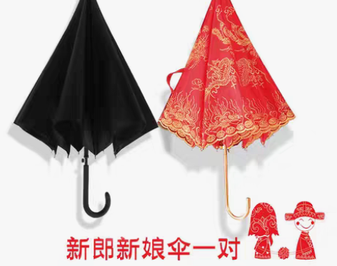转卖红伞婚庆结婚出嫁伞蕾丝复刺绣长柄中式婚...